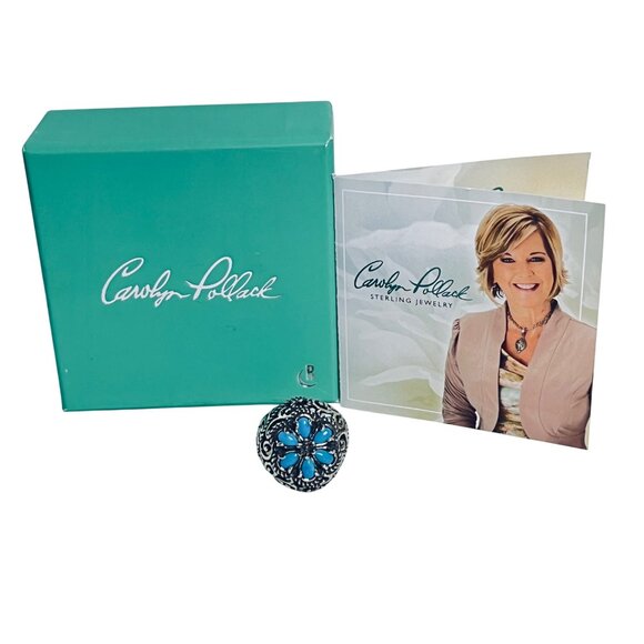 Carolyn Pollack Sterling Silver Sleeping Beauty Turquois Cluster Ring (R459) - Picture 1 of 9